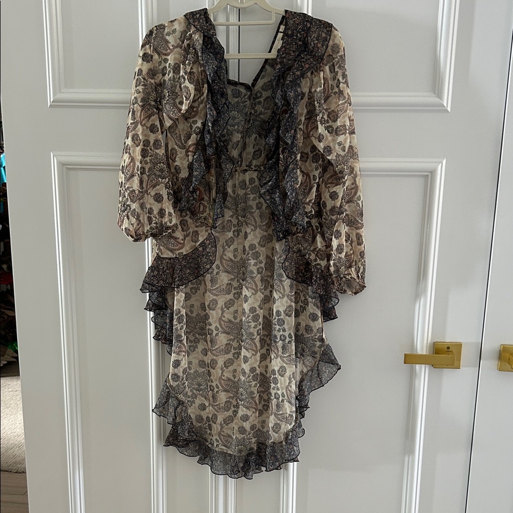 Sheer Floral Ruffle boho top in Beige and Black